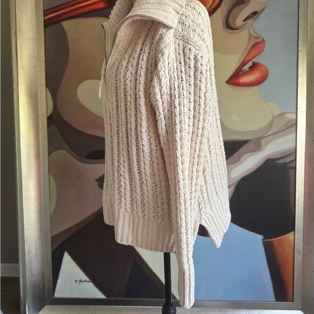 Aerie Half Zip oversized Cable Knit Sweater Cream Pullover XS - Picture 6 of 8
